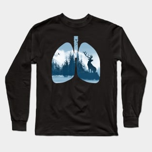 Breathe pure air, Lungs, nature, deer, mountains, outdoors, adventure, camping Long Sleeve T-Shirt